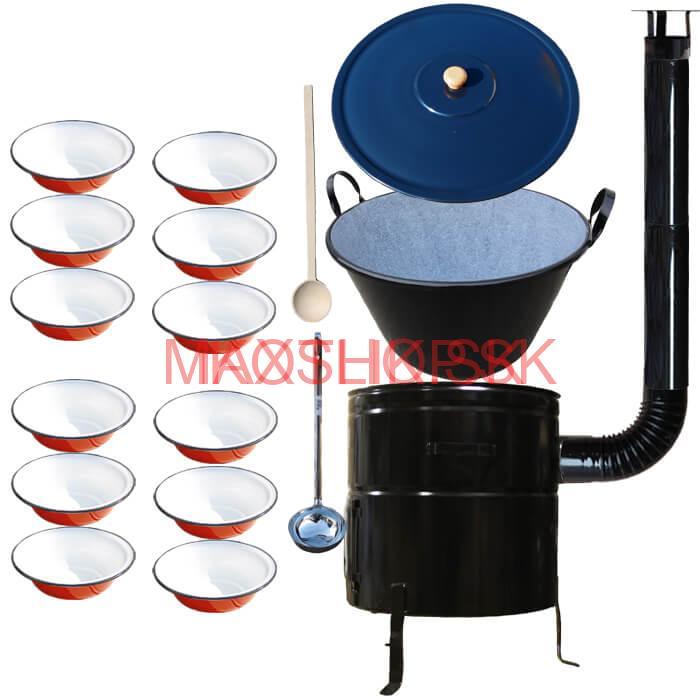 Smaltovaný kotol 100 L + smaltované taniere 12 ks + vareška a naberačka BIG PARTY