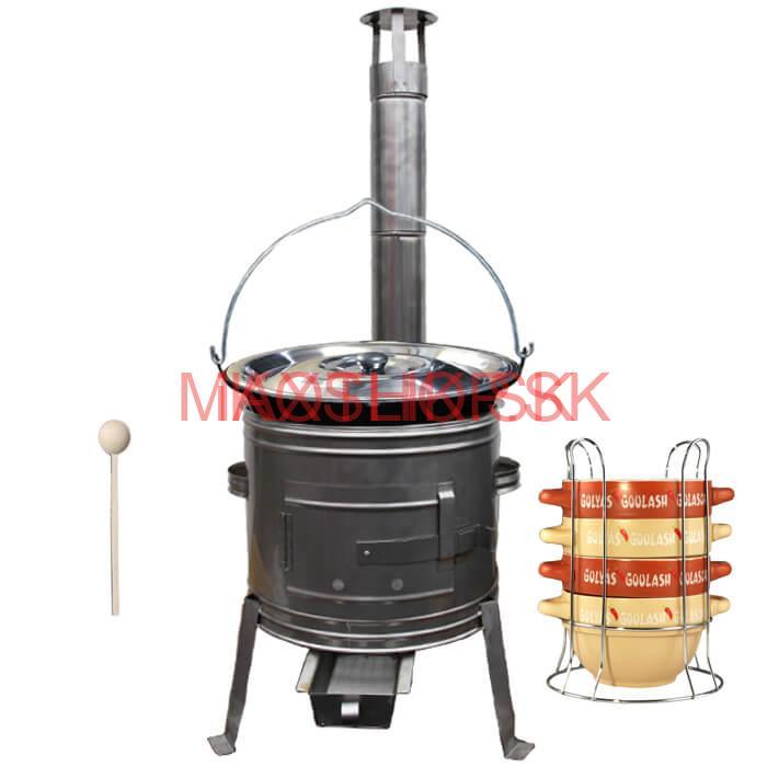 Smaltovaný kotlík 30 L + panvica na grilovanie + teleskopická trojnožka