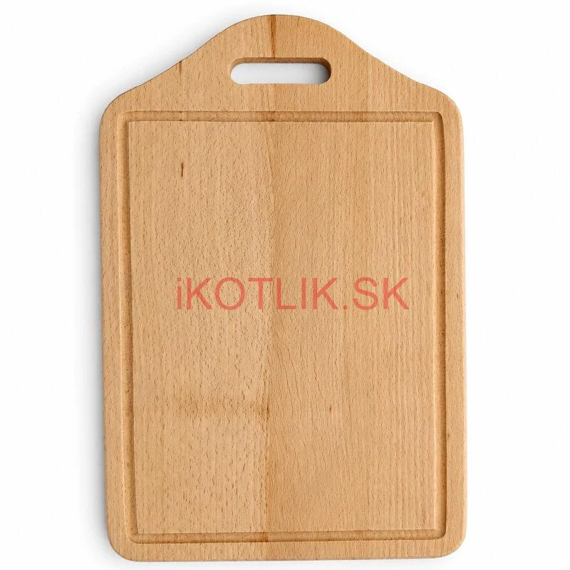 Drevená doska na krájanie s rukoväťou 40×25 cm — tvar štítu