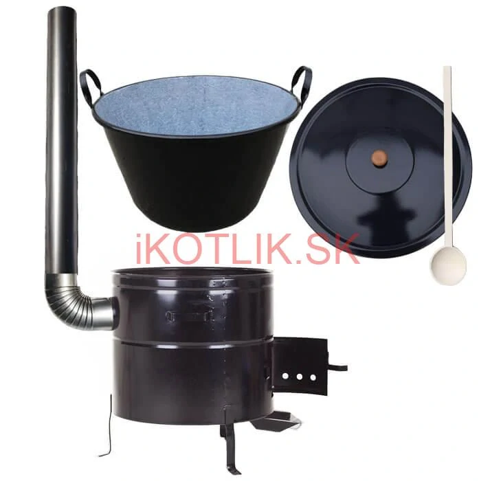 Zabíjačkový smaltovaný kotol 70 L + kovová kotlina 56 cm + dymovod