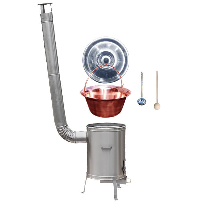 Medený kotlík 10 L (1,2 mm) + nerezová kotlina 36 cm + vareška a naberačka LUX