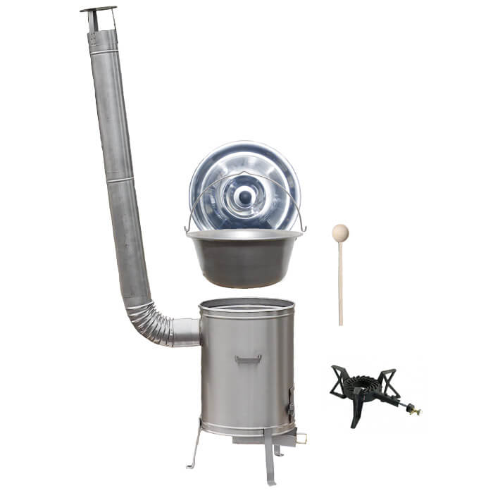 Nerezový kotlík 15 L (1,5 mm) + nerezová kotlina 36 cm + liatinový horák 7 kW, vareška LUX