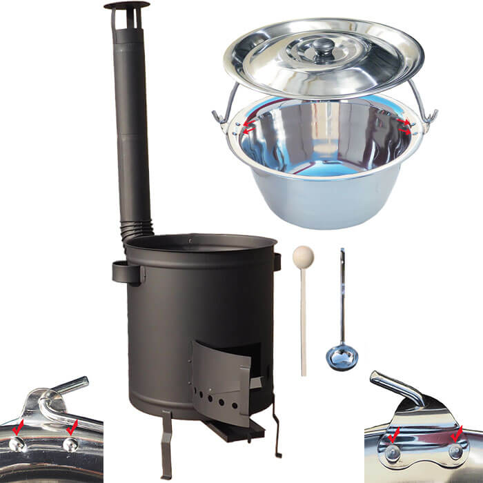 Nerezový kotlík 30 L (0,8 mm) zosilnený s nitmi + hrubostenná (1,5 mm) a žiaruvzdorná kotlina 45 PLUS 600