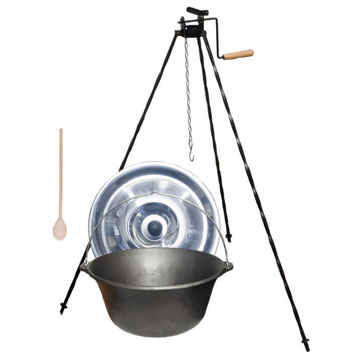 Liatinový kotlík 16 L + stojan s kladkou VAR