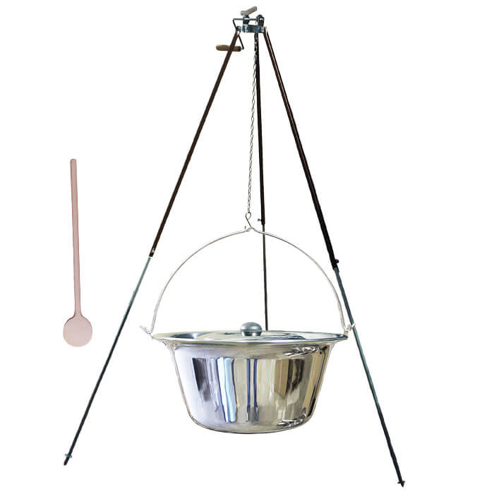 Antikorový kotlík 30 L (1,2 mm) + teleskopická trojnožka s poistnou kladkou + pokrievka