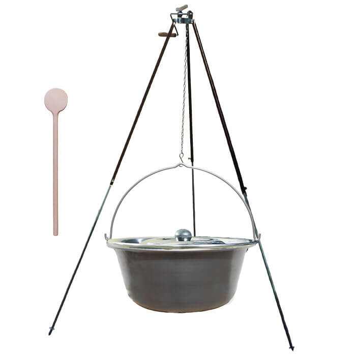 Nerezový kotlík 15 L (1,5 mm) + teleskopická trojnožka s poistnou kladkou + pokrievka