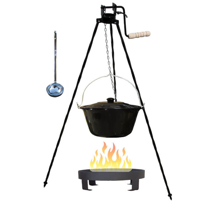 Smaltovaný kotlík 13 L (1,2 mm) + Ohnisko + stojan s kladkou VAR