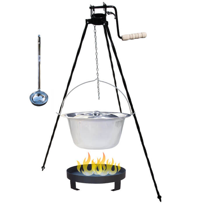 Antikorový kotlík 14 L (0,8 mm) + Ohnisko + stojan s kladkou VAR