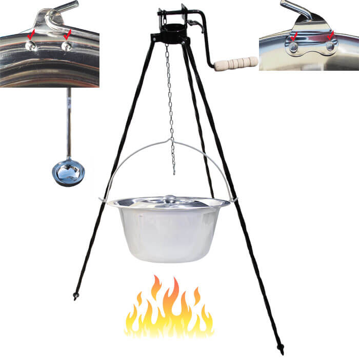 Antikorový kotlík 20 L (0,8 mm) s nitmi + stojan s kladkou VAR