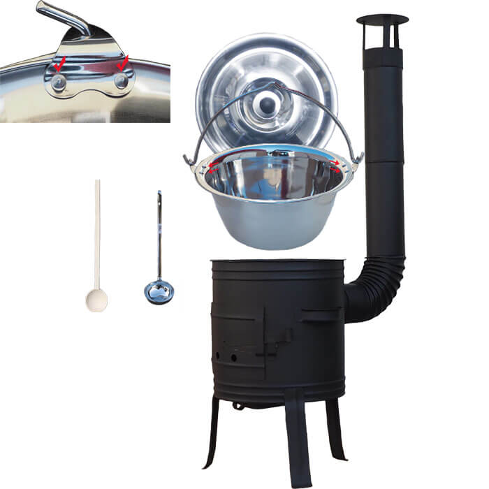 Antikorový kotlík 10 L (0,8 mm) s nitmi + nízka žiaruvzdorná kotlina 33 cm PLUS 700 + vareška a naberačka