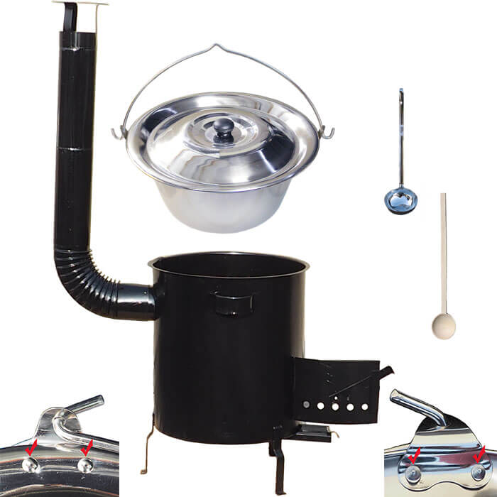 Nerezový kotlík 30 L (0,8 mm) zosilnený s nitmi + hrubostenná (1,5 mm) kovová kotlina 45 STRONG