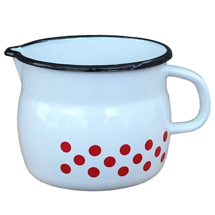 Smaltovaný hrnček s výlevkou 1,5 L baňatý - bodkovaný