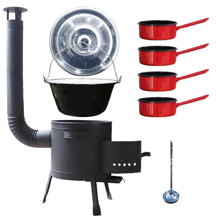 Smaltovaný kotlík 30 L + smaltované rajnice 4 ks + nízka žiaruvzdorná kotlina 45 cm PLUS 600