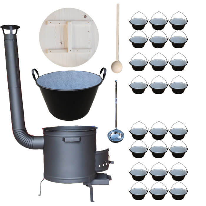 Smaltovaný kotol 100 L + servírovacie kotlíky (24 ks) vareška a naberačka PLUS 600