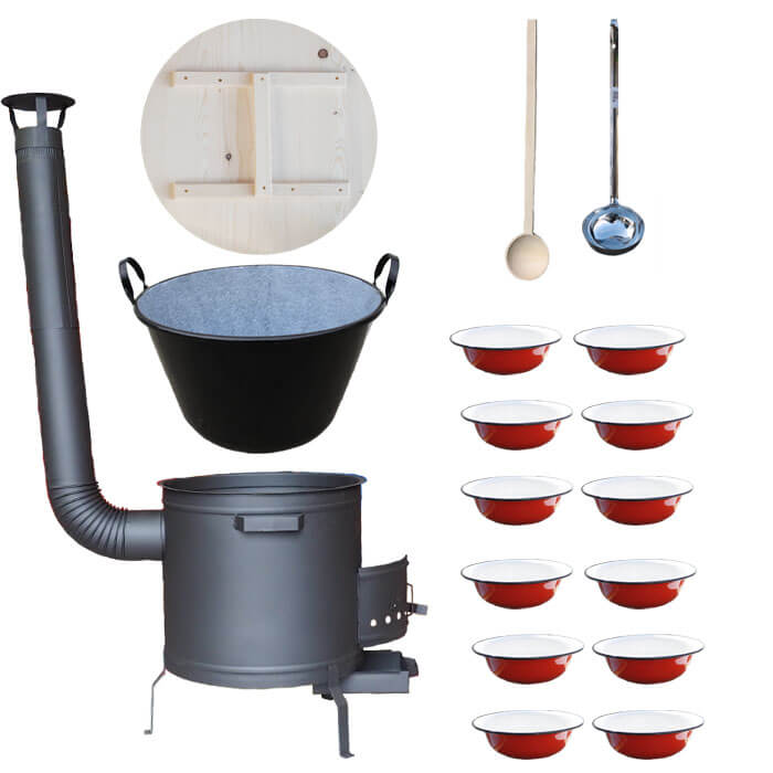 Smaltovaný kotol 100 L + smaltované taniere + vareška a naberačka PLUS 600 PLUS 600