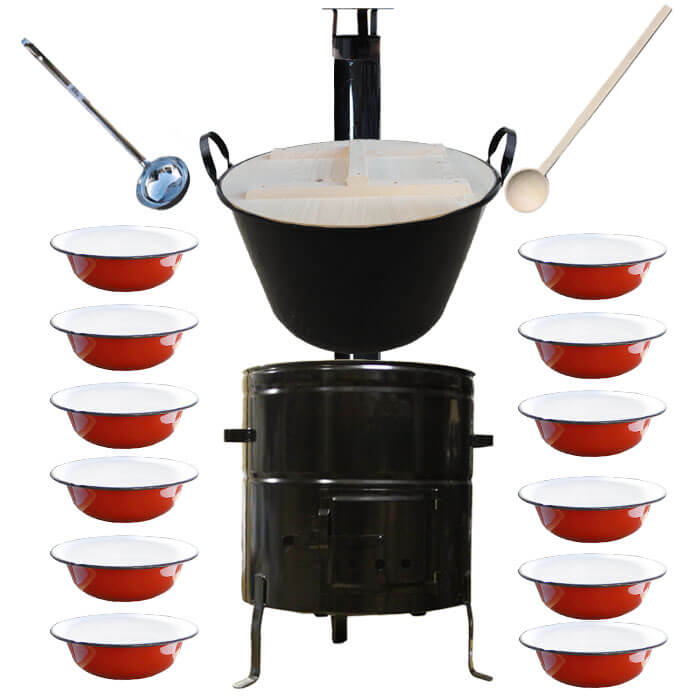 Smaltovaný kotol 100 L + smaltované taniere 12 ks + vareška a naberačka BIG PARTY