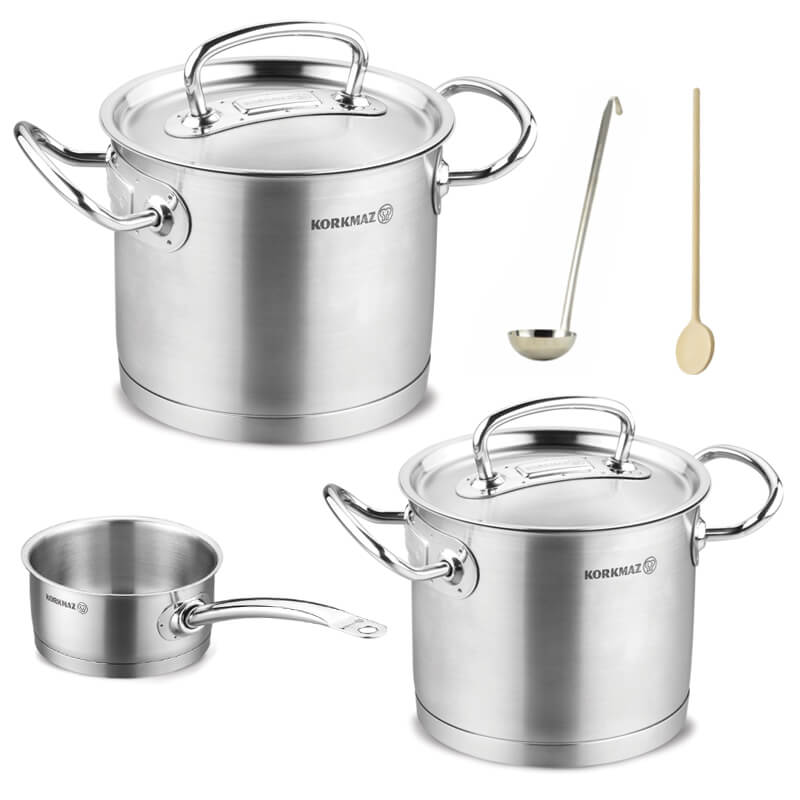 Sada nerezových hrncov s pokrievkou + rajnica 2 + 1 ks 5 L, 9 L, 1,5 L