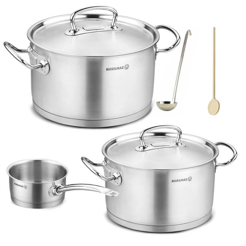 Sada nerezových hrncov s pokrievkou + rajnica 2 + 1 ks 6 L, 10 L, 2,8 L