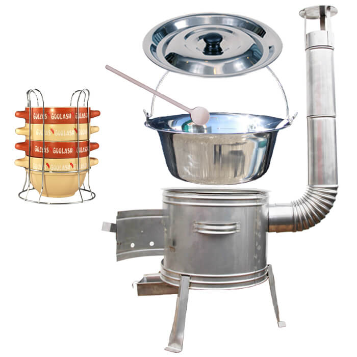 Nerezový kotlík 22 L (0,8 mm) INOX + misky na guláš 4 ks + nerezová kotlina 42 cm TOPLUX