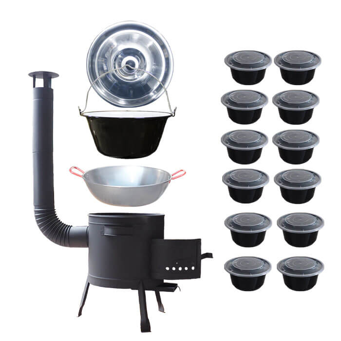 Smaltovaný kotlík 22 L + Panvica PAELLA (WOK) 45 cm + misky 12 ks + nízka kotlina 42 PLUS 600