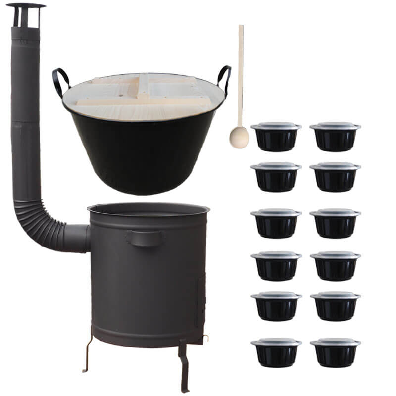 Smaltovaný kotol 100 L + hrubostenná kotlina 60 cm (1,5 mm) STRONG PLUS 600 + misky 12 ks