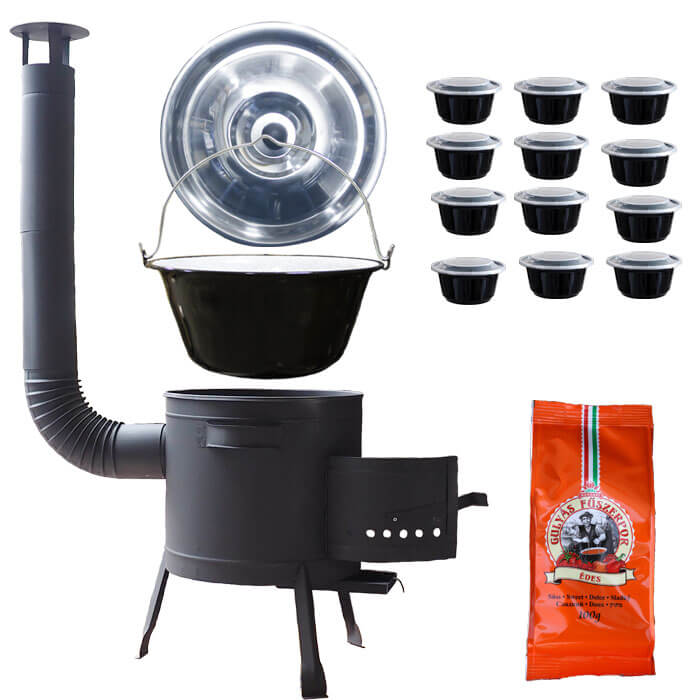 Smaltovaný kotlík 25 L (1,2 mm) + pokrievka + misky 12 ks + nízka žiaruvzdorná kotlina (0,8 mm) 42 PLUS 600