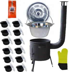 Nerezový kotlík 22 L (0,8 mm) + misky 12 ks + nízka žiaruvzdorná kotlina (1,0 mm) 42 PLUS 600