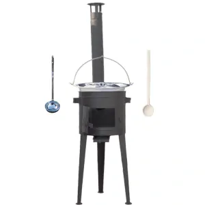 Nerezový kotlík 22 L (0,8 mm) + vysoká žiaruvzdorná kotlina (2,0 mm) HODO 42 cm PLUS 600 + vareška + naberačka