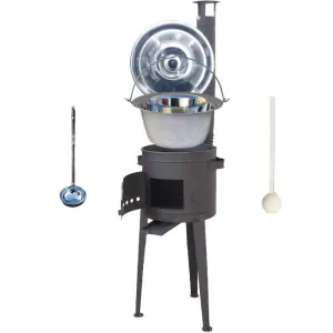 Nerezový kotlík 20 L (1,2 mm) INOX + vysoká žiaruvzdorná kotlina (2,0 mm) HODO 42 cm PLUS 600 + vareška + naberačka