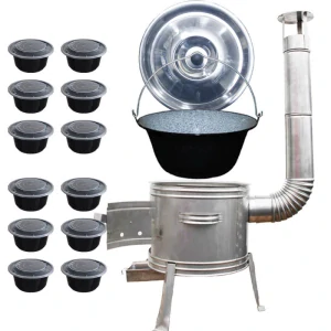 Smaltovaný kotlík 25 L + Nerezová kotlina 42 INOX + misky 12 ks