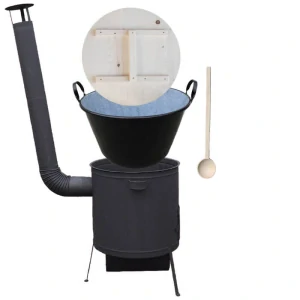 Zabíjačkový smaltovaný kotol 100 L, žiaruvzdorná kotlina 42 PLUS 600 4 MM, drevená pokrievka + vareška