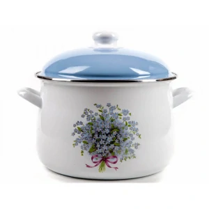 Smaltovaný hrniec s kvetinovým vzorom – Nezábudka 2 l + pokrievka