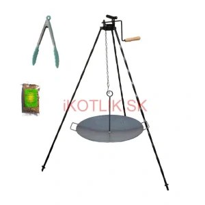 Grilovacia súprava CLASSIC STEEL PRO: Trojnožka 1,2 m s kladkou + Železná panvica 49 cm