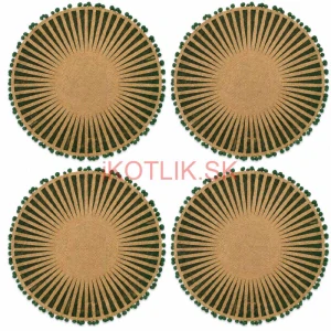 Okrúhle jutové podložky pod tanier zelené s pompónmi 37 cm, 4 ks