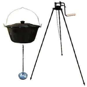 Smaltovaný kotlík 10 L + pokrievka + stojan s kladkou VAR