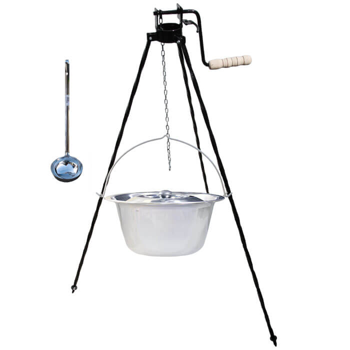 Antikorový kotlík 10 L + pokrievka + stojan s kladkou VAR