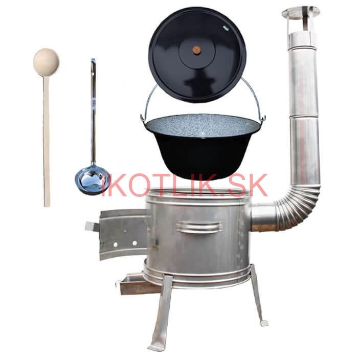 Smaltovaný kotlík 13 L (1,2 mm) + nerezová kotlina 36 cm + vareška a naberačka TOPLUX