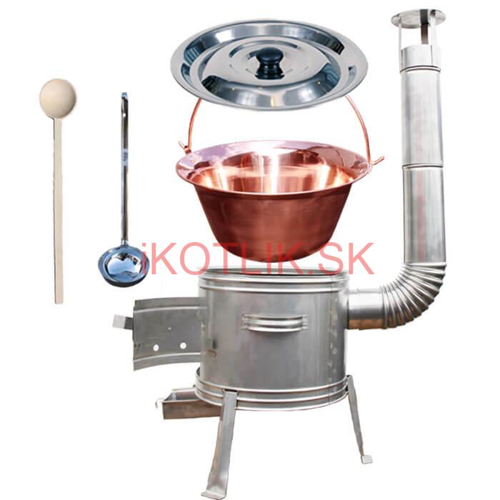 Medený kotlík 10 L (1,2 mm) + nerezová kotlina 31 cm + vareška a naberačka TOPLUX