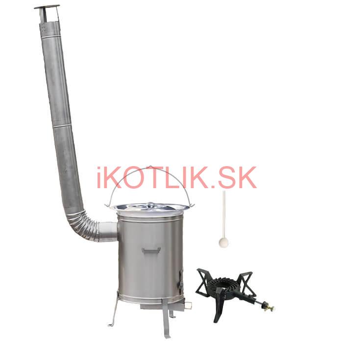 Antikorový kotlík 15 L (1,2 mm) + nerezová kotlina 36 cm + liatinový horák 7 kW, vareška LUX