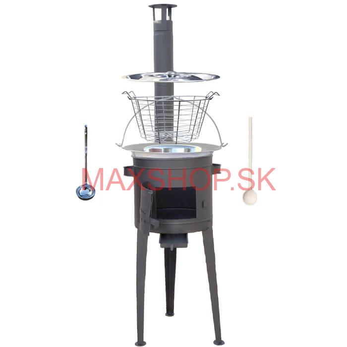 Nerezový kotlík 20 L (1,2 mm) + drôtený kôš + vysoká žiaruvzdorná kotlina 42 PLUS 600