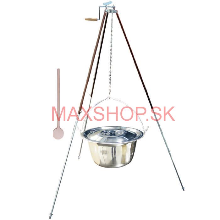 Antikorový kotlík 20 L (1,2 mm) + teleskopická trojnožka s poistnou kladkou + pokrievka