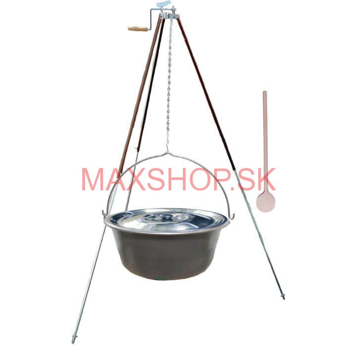 Nerezový kotlík 15 L (1,5 mm) + teleskopická trojnožka s poistnou kladkou + pokrievka