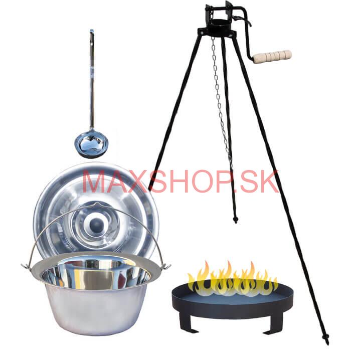 Antikorový kotlík 14 L (0,8 mm) + Ohnisko + stojan s kladkou VAR