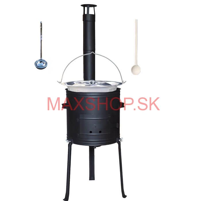 Antikorový kotlík 14 L (0,8 mm) + kovová kotlina s vysokými nožičkami 36 cm + vareška a naberačka