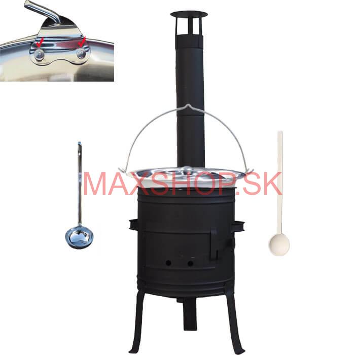 Antikorový kotlík 10 L (0,8 mm) s nitmi + nízka žiaruvzdorná kotlina 33 cm PLUS 700 + vareška a naberačka