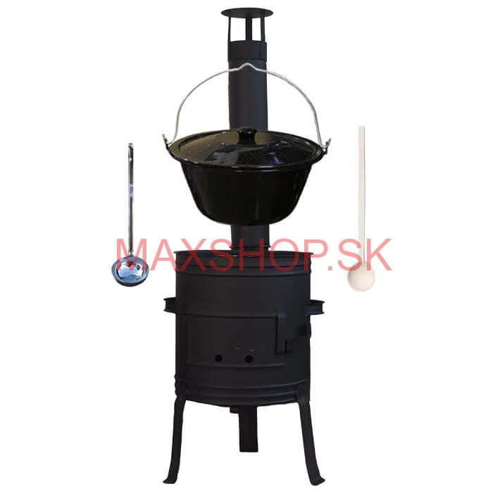 Smaltovaný kotlík 10 L (1,2 mm) + nízka žiaruvzdorná kotlina 33 cm PLUS 700 + vareška a naberačka