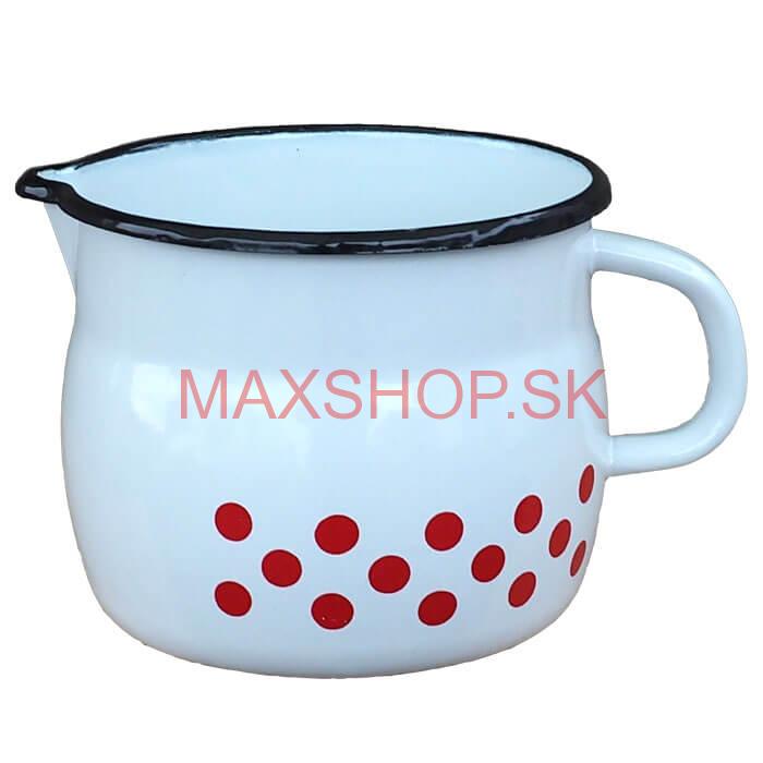 Smaltovaný hrnček s výlevkou 1,5 L baňatý - bodkovaný