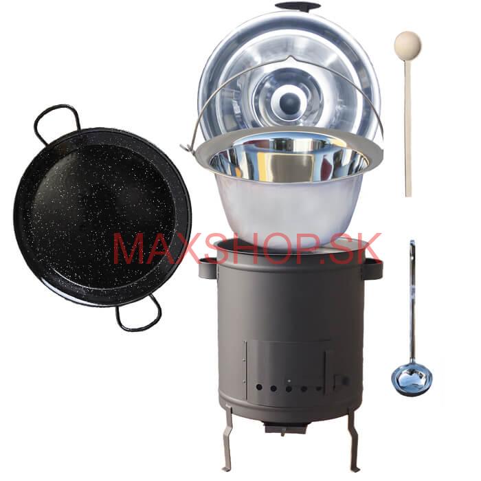 Nerezový kotlík 14 L (0,8 mm) + Paella panvica 38 cm + hrubostenná (1,5 mm) žiaruvzdorná kotlina (1,5 mm) 36 PLUS 600