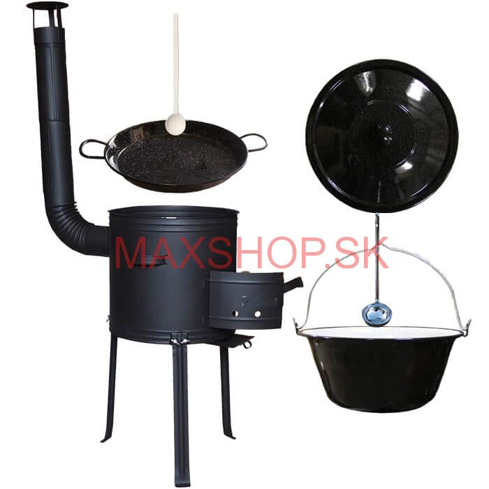 Smaltovaný kotlík 13 L (1,2 mm) + Paella panvica 38 cm + kotlina s vysokými nožičkami 36 cm, žiaruvzdorná farba Plus 700