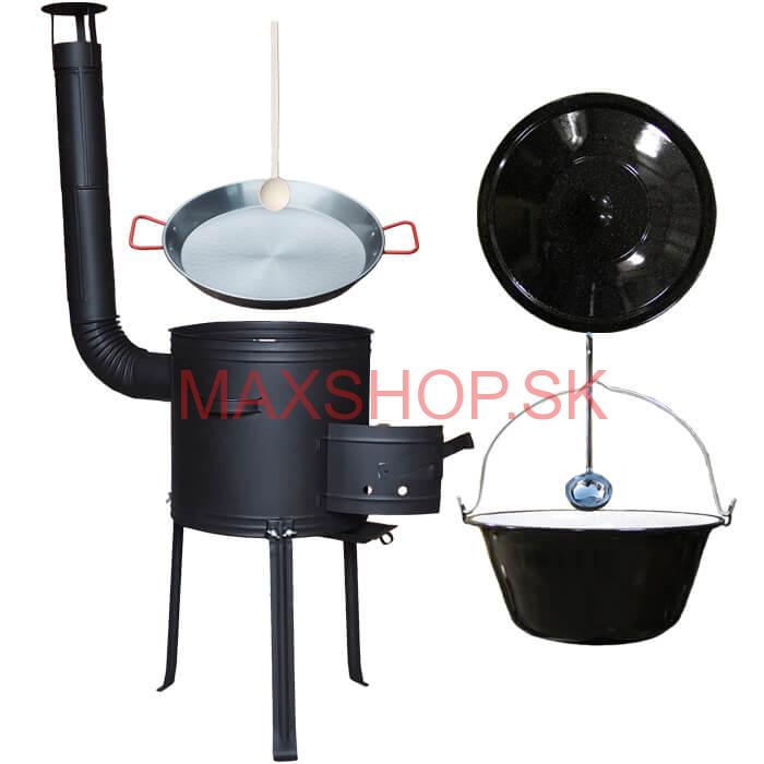 Smaltovaný kotlík 13 L (1,2 mm) + Paella panvica 38 cm + kotlina s vysokými nožičkami 36 cm, žiaruvzdorná farba Plus 700